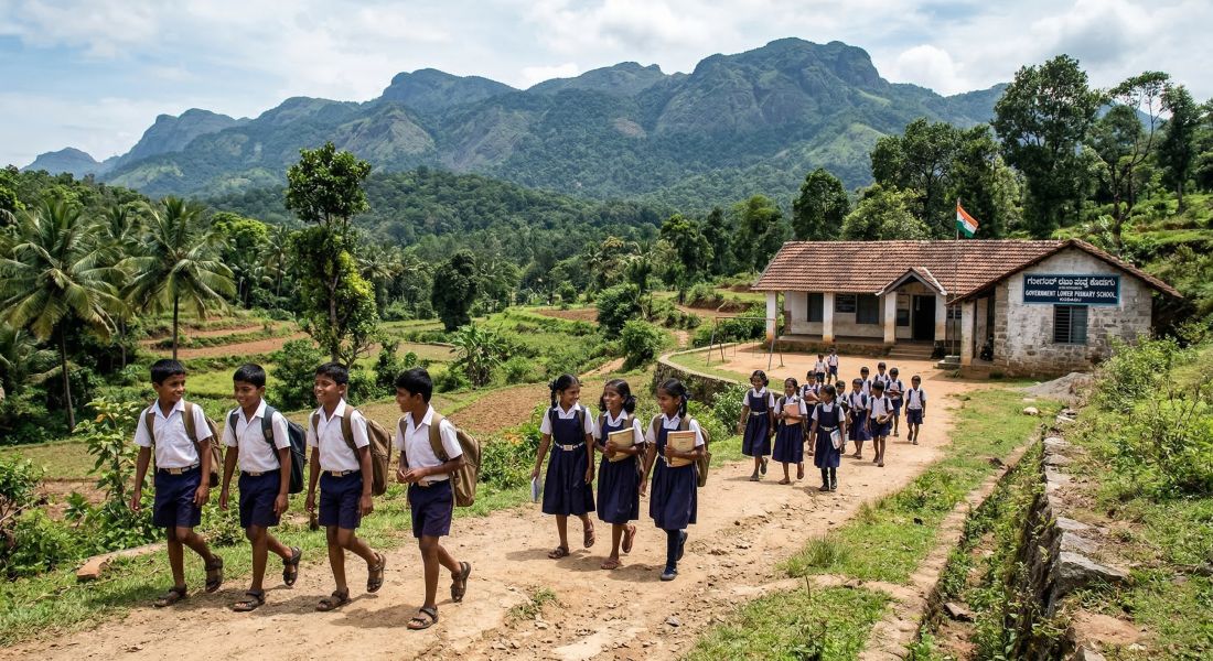 Government Tribal Residential Higher Secondary School in Hasanur with children in uniform